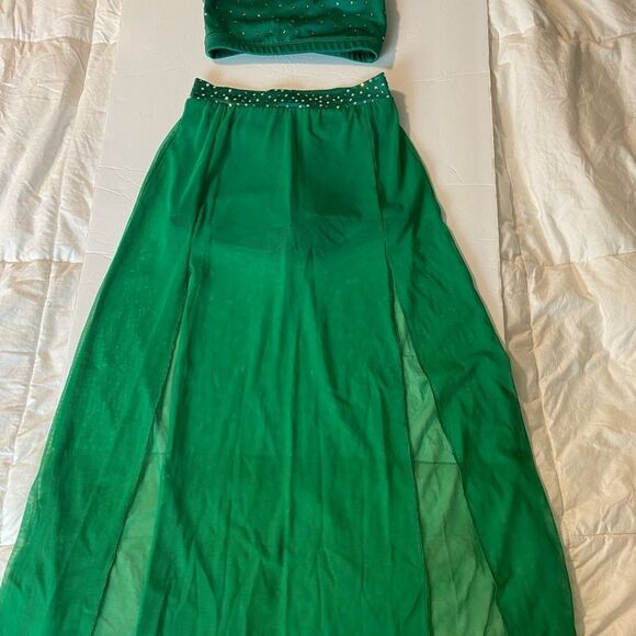 The Line up solo dance custom costume kelly green 2 piece maxi skirt leotard 10 - Picture 6 of 15